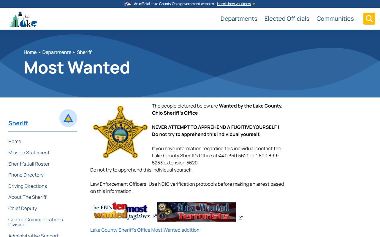 Lake County jail mugshots and sheriff most wanted photo distinction